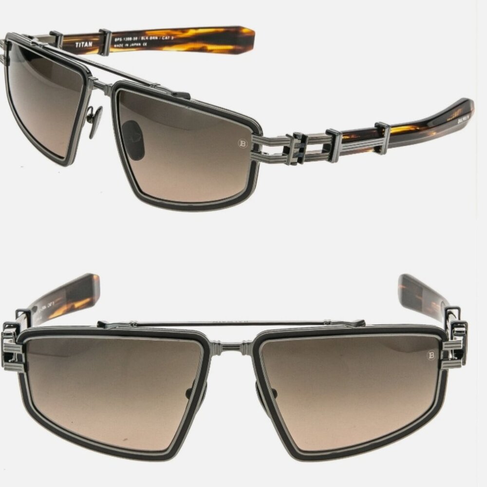 New Luxury BALMAIN TITAN BY AKONI BPS139 Titanium Rhodium Brown Sunglases